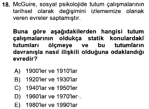 Sosyal Psikoloji 1 2021-2022 Ara Sınav - 18. soru