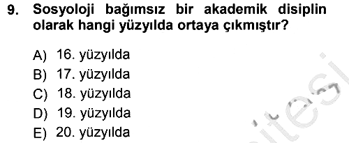 Sosyolojiye Giriş 2012-2013 Ara Sınav - 9. soru