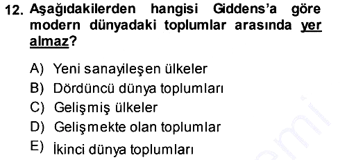 Sosyolojiye Giriş 2014-2015 Ara Sınav - 12. soru