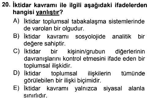 Sosyolojiye Giriş 2014-2015 Ara Sınav - 20. soru