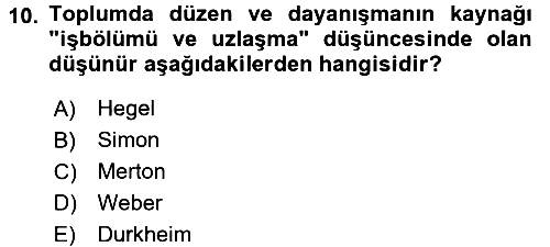 Sosyolojiye Giriş 2016-2017 Ara Sınav - 10. soru