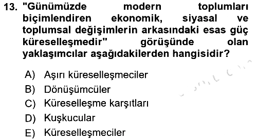 Sosyolojiye Giriş 2016-2017 Ara Sınav - 13. soru