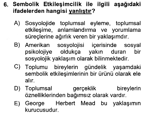 Sosyolojiye Giriş 2018-2019 Ara Sınav - 6. soru