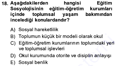 Sosyolojiye Giriş 2013-2014 Dönem Sonu Sınavı - 18. soru