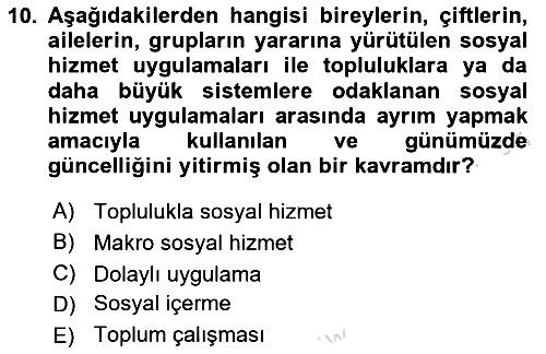 Toplumla Sosyal Hizmet 2023-2024 Ara Sınav - 10. soru