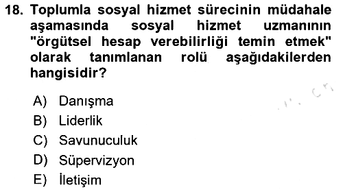 Toplumla Sosyal Hizmet 2023-2024 Ara Sınav - 18. soru