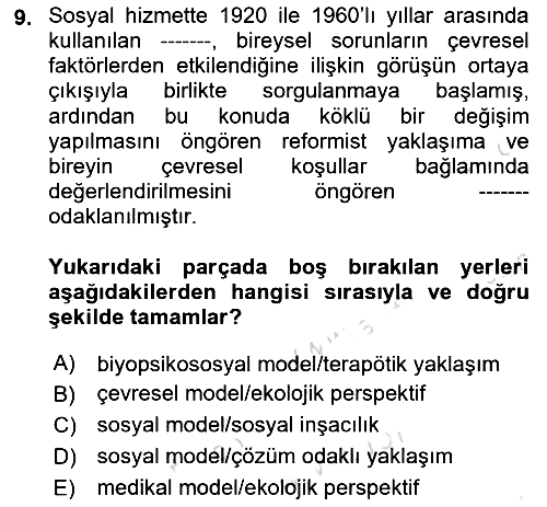 Toplumla Sosyal Hizmet 2024-2025 Ara Sınav - 9. soru