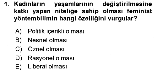 Toplumsal Cinsiyet Sosyolojisi 2016-2017 3 Ders Sınavı - 1. soru