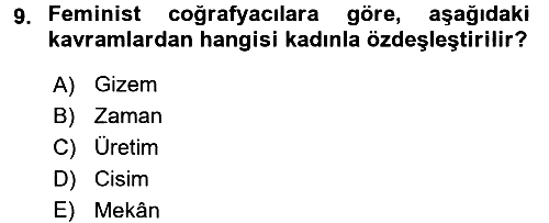 Toplumsal Cinsiyet Sosyolojisi 2016-2017 3 Ders Sınavı - 9. soru