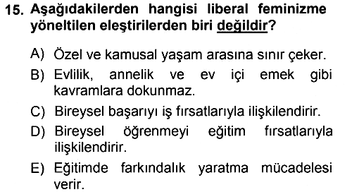 Toplumsal Cinsiyet Sosyolojisi 2012-2013 Ara Sınav - 15. soru