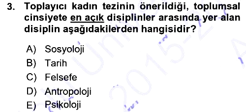 Toplumsal Cinsiyet Sosyolojisi 2015-2016 Ara Sınav - 3. soru