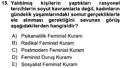 Toplumsal Cinsiyet Sosyolojisi 2016-2017 Ara Sınav - 15. soru