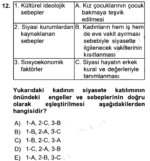 Toplumsal Cinsiyet Sosyolojisi 2017-2018 Ara Sınav - 12. soru