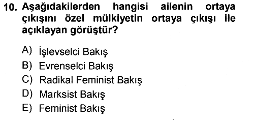 Toplumsal Cinsiyet Sosyolojisi 2012-2013 Dönem Sonu Sınavı - 10. soru