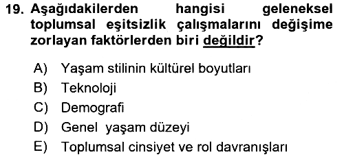 Toplumsal Tabakalaşma ve Eşitsizlik 2015-2016 Dönem Sonu Sınavı - 19. soru