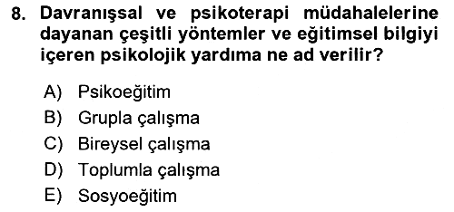 Yaşlılarla Sosyal Hizmet 2023-2024 Ara Sınav - 8. soru