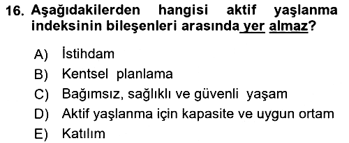 Yaşlılarla Sosyal Hizmet 2023-2024 Dönem Sonu Sınavı - 16. soru