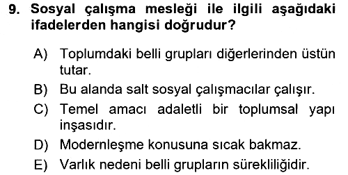 Sosyal Hizmete Giriş 2016-2017 3 Ders Sınavı - 9. soru