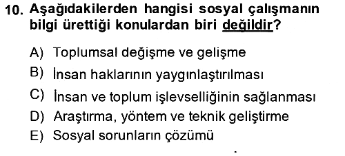 Sosyal Hizmete Giriş 2014-2015 Ara Sınav - 10. soru