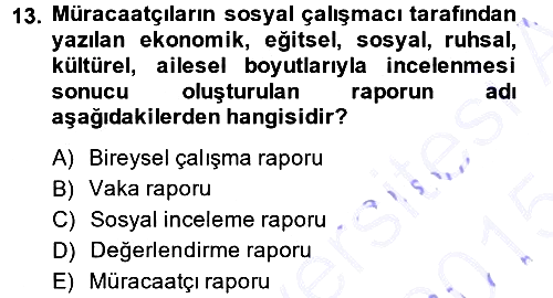 Sosyal Hizmete Giriş 2014-2015 Ara Sınav - 13. soru