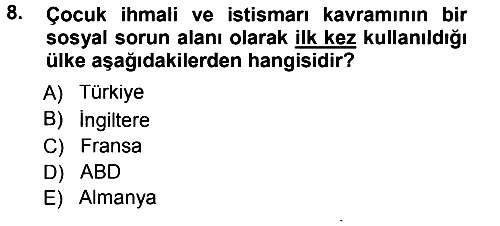 Sosyal Hizmete Giriş 2012-2013 Dönem Sonu Sınavı - 8. soru
