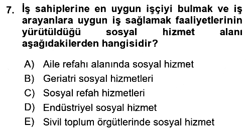 Sosyal Hizmete Giriş 2018-2019 Dönem Sonu Sınavı - 7. soru