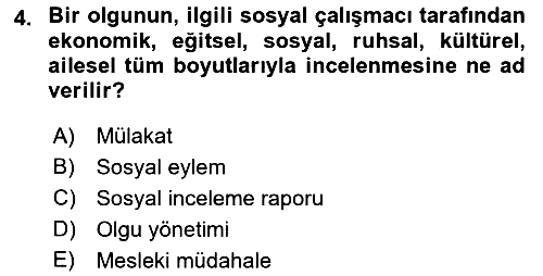 Sosyal Hizmete Giriş 2018-2019 Yaz Okulu Sınavı - 4. soru