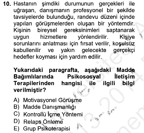 Temel Bakım Hizmetleri 2013-2014 Dönem Sonu Sınavı - 10. soru