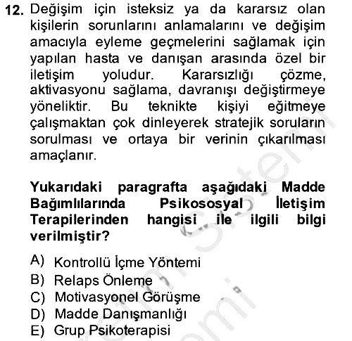 Temel Bakım Hizmetleri 2013-2014 Dönem Sonu Sınavı - 12. soru
