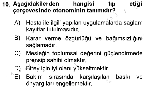 Temel Bakım Hizmetleri 2016-2017 Dönem Sonu Sınavı - 10. soru