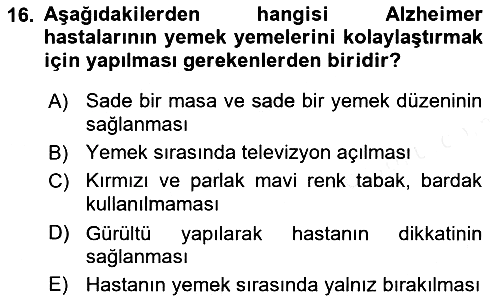 Temel Bakım Hizmetleri 2018-2019 Dönem Sonu Sınavı - 16. soru