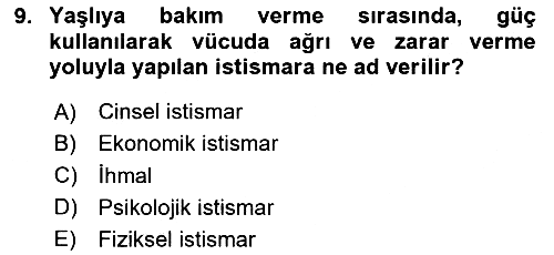 Temel Bakım Hizmetleri 2023-2024 Yaz Okulu Sınavı - 9. soru