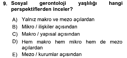 Aile Sosyolojisi 2016-2017 3 Ders Sınavı - 9. soru