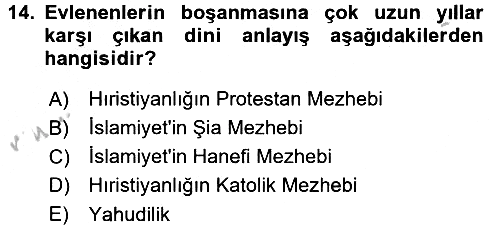 Aile Sosyolojisi 2016-2017 3 Ders Sınavı - 14. soru