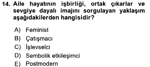 Aile Sosyolojisi 2017-2018 3 Ders Sınavı - 14. soru