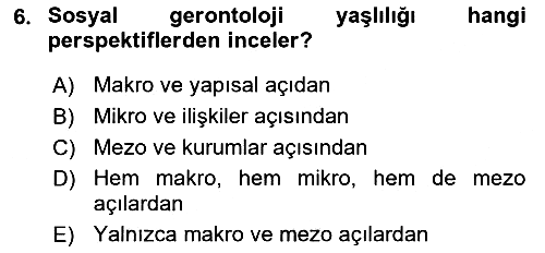 Aile Sosyolojisi 2018-2019 3 Ders Sınavı - 6. soru