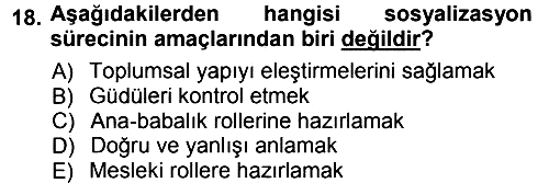 Aile Sosyolojisi 2012-2013 Ara Sınav - 18. soru