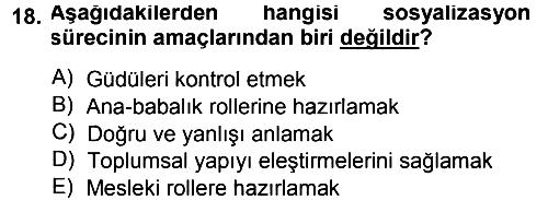 Aile Sosyolojisi 2014-2015 Ara Sınav - 18. soru