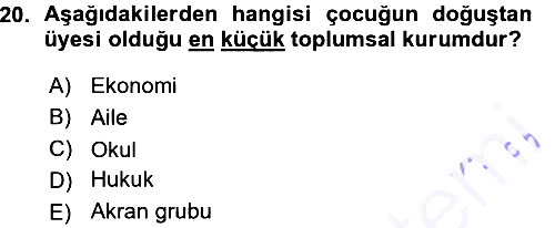 Aile Sosyolojisi 2015-2016 Ara Sınav - 20. soru