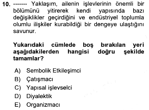 Aile Sosyolojisi 2018-2019 Ara Sınav - 10. soru