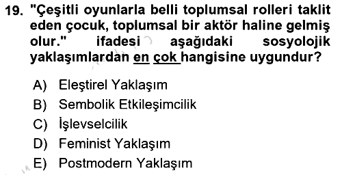 Aile Sosyolojisi 2019-2020 Ara Sınav - 19. soru