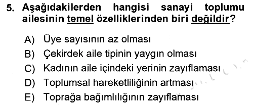 Aile Sosyolojisi 2021-2022 Ara Sınav - 5. soru