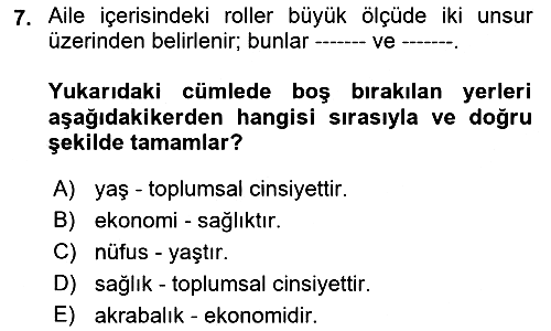 Aile Sosyolojisi 2022-2023 Ara Sınav - 7. soru