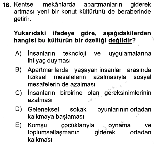 Aile Sosyolojisi 2023-2024 Ara Sınav - 16. soru