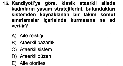Aile Sosyolojisi 2012-2013 Dönem Sonu Sınavı - 15. soru