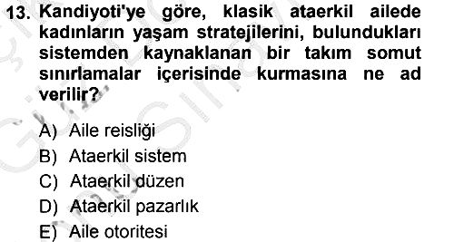 Aile Sosyolojisi 2014-2015 Dönem Sonu Sınavı - 13. soru