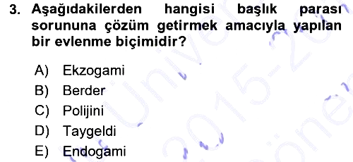 Aile Sosyolojisi 2015-2016 Dönem Sonu Sınavı - 3. soru