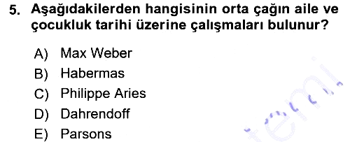 Aile Sosyolojisi 2015-2016 Dönem Sonu Sınavı - 5. soru
