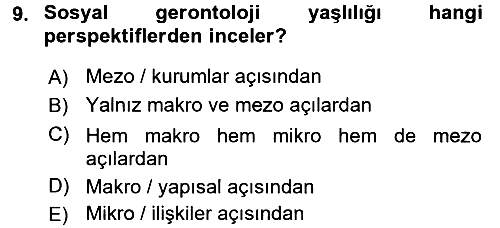 Aile Sosyolojisi 2016-2017 Dönem Sonu Sınavı - 9. soru