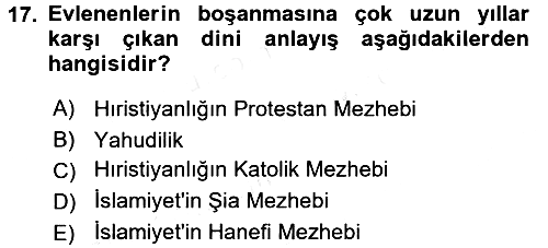 Aile Sosyolojisi 2016-2017 Dönem Sonu Sınavı - 17. soru